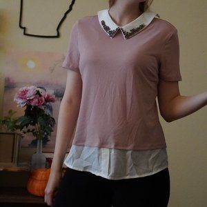 Pink Stretch Knit Bejeweled Collar